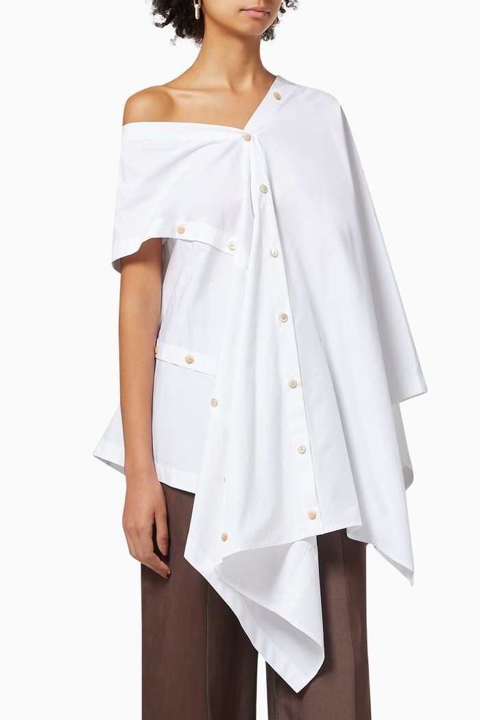 

Love Exposed Asymmetric Shirt in Cotton, White