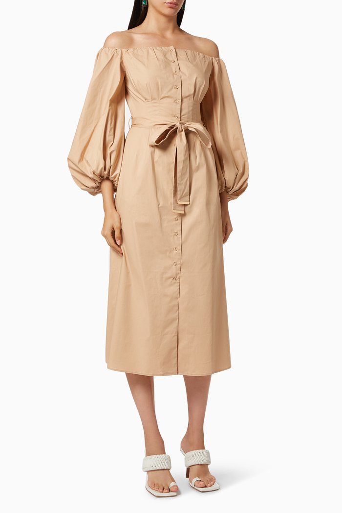 

Caspian Midi Dress in Cotton Poplin, Neutral