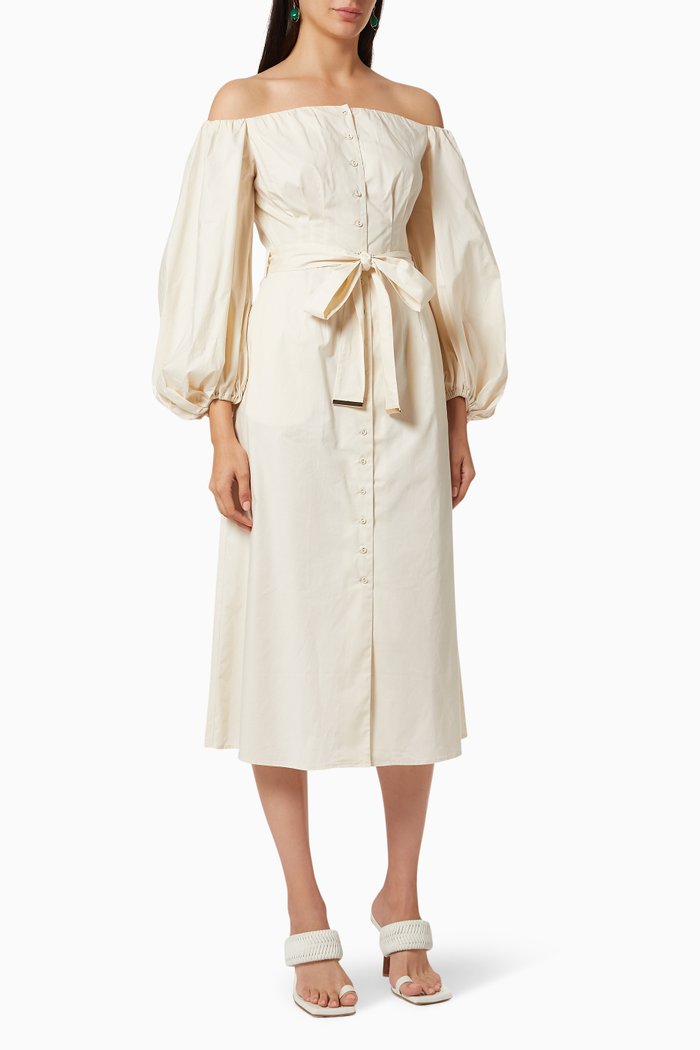 

Caspian Midi Dress in Cotton Poplin, Neutral