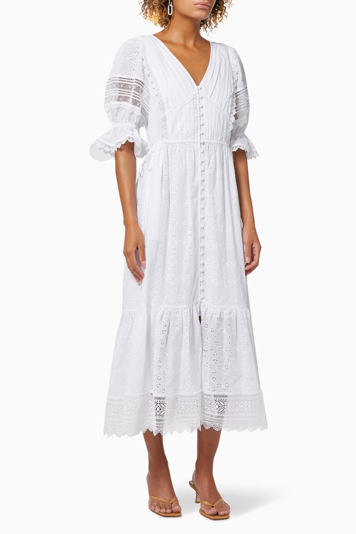 

Broderie Anglaise Midi Dress in Organic Cotton, White