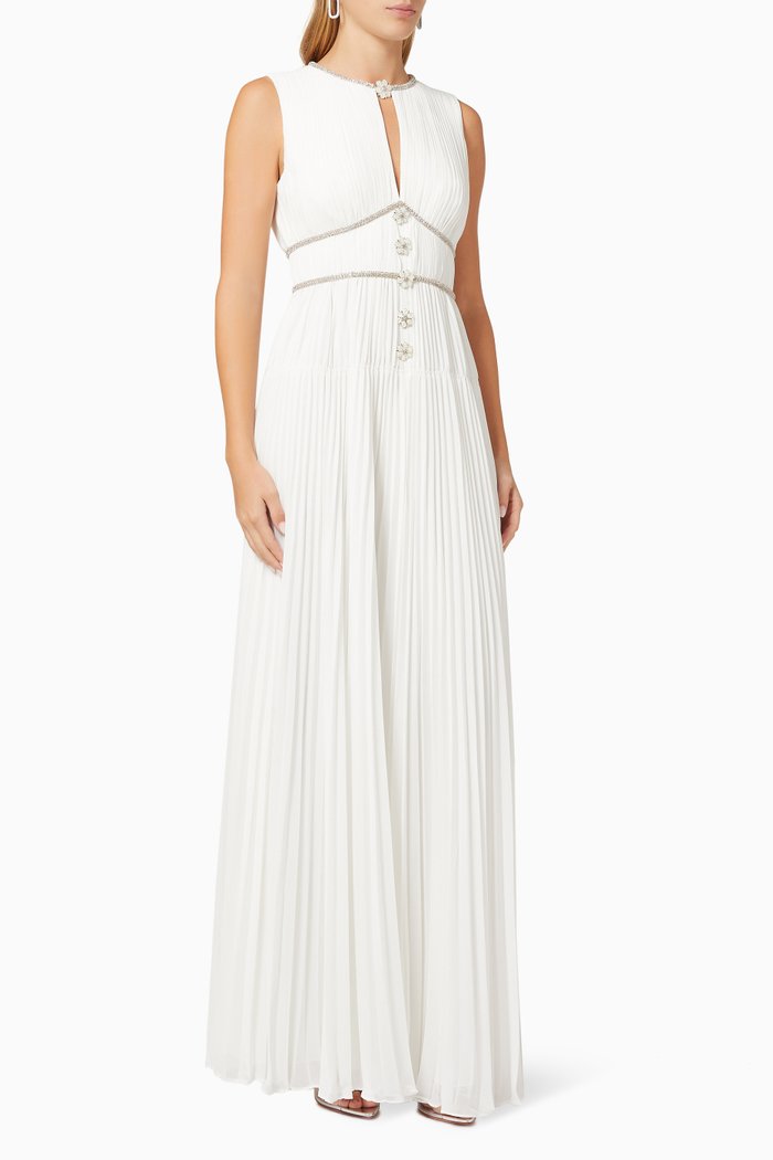 

Diamante Maxi Dress in Pleated Chiffon, White