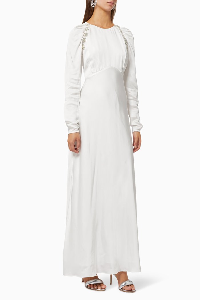 

Diamante Trim Maxi Dress in Viscose, White