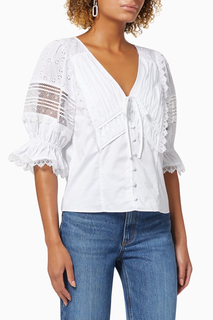 

Broderie Anglaise Top in Organic Cotton, White