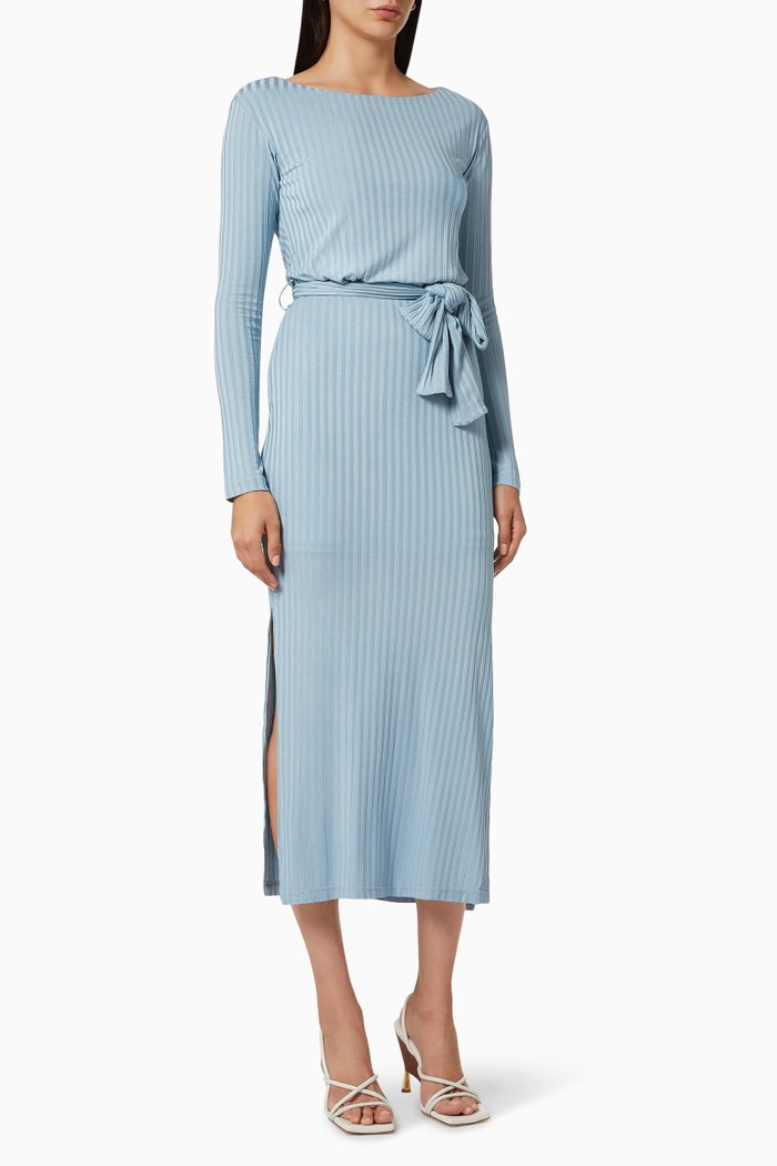 

Lianna Midi Dress in Rib-knit Viscose, Blue