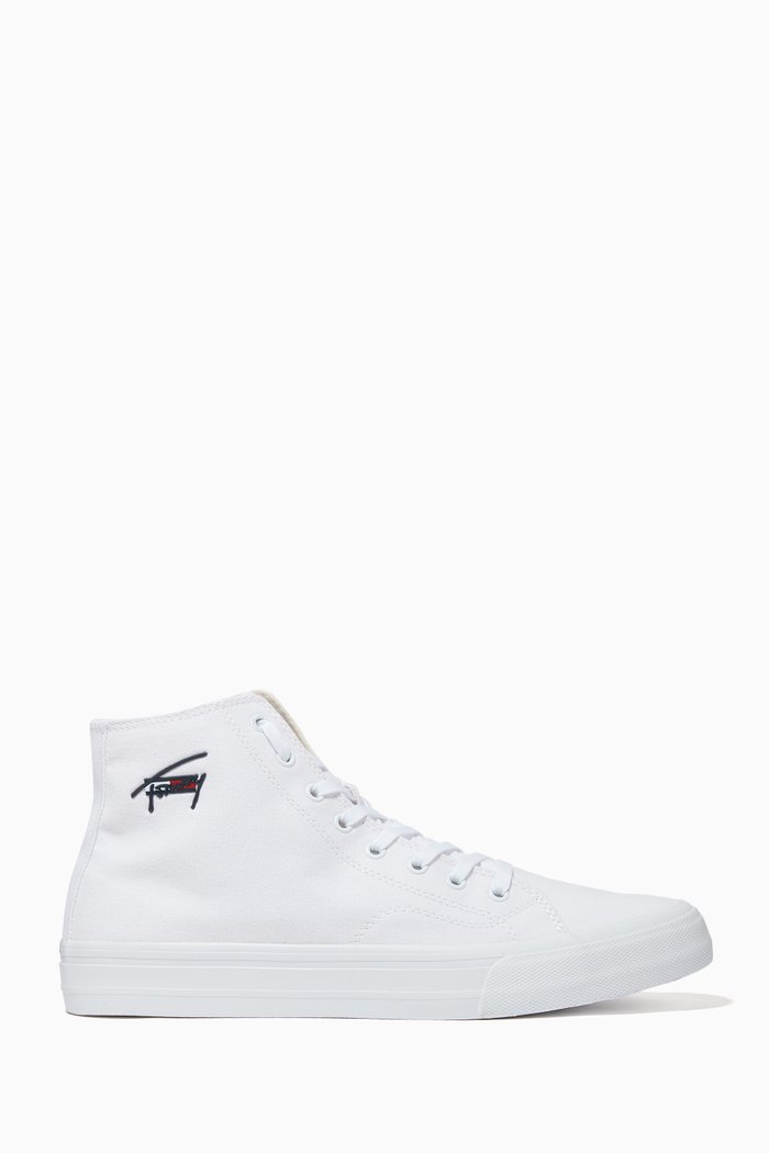 

Signature Logo High Top Sneakers in Canvas, White