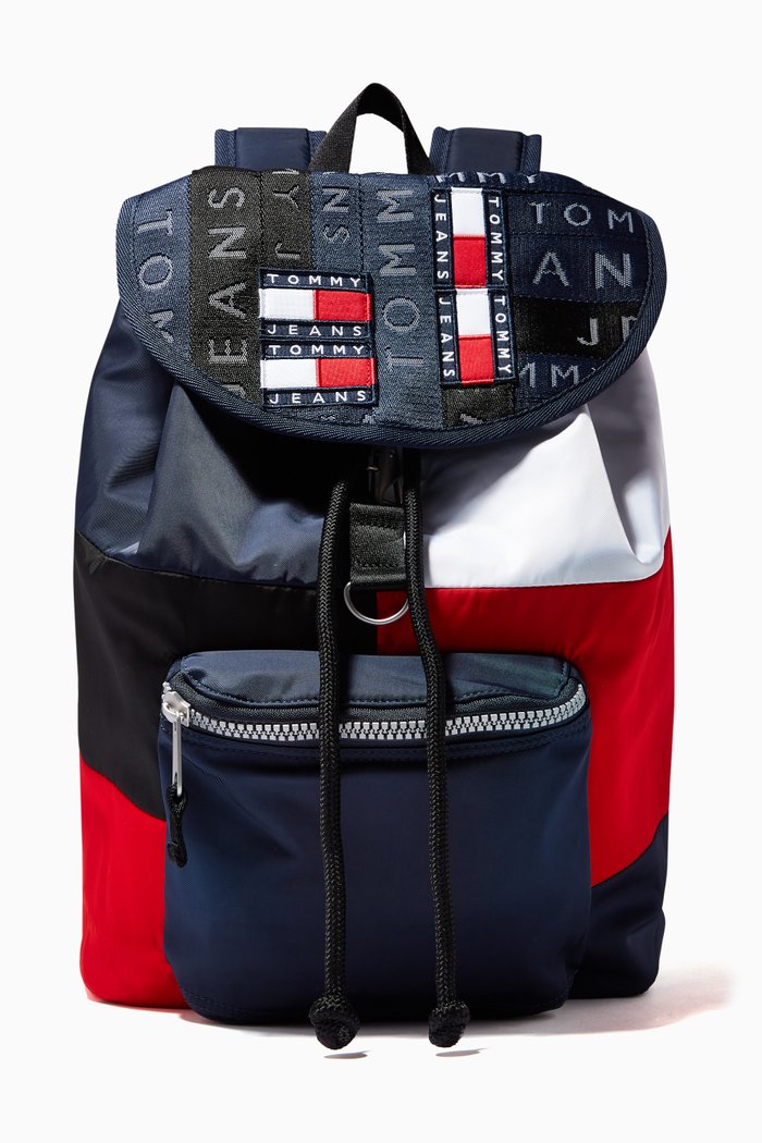 

Tommy Badge Colour-Blocked Backpack in Recycled Polyester Canvas, Blue