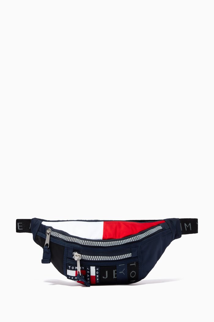 Tommy Badge Colour-Blocked Waist Pack in Canvas, Blue