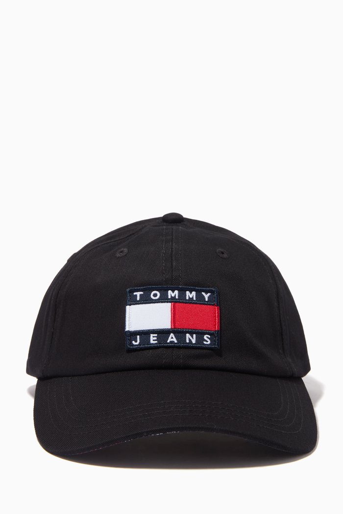 

Tommy Badge Baseball Cap in Organic Cotton, Black
