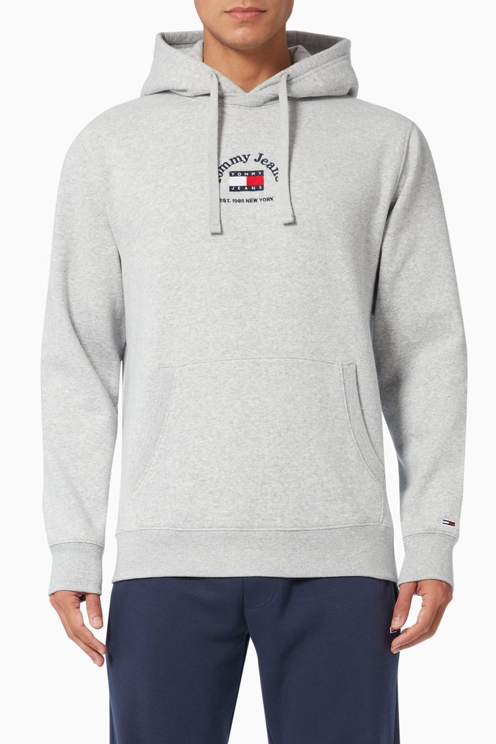 

Badge Logo Embroidery Hoodie in Cotton Blend, Grey