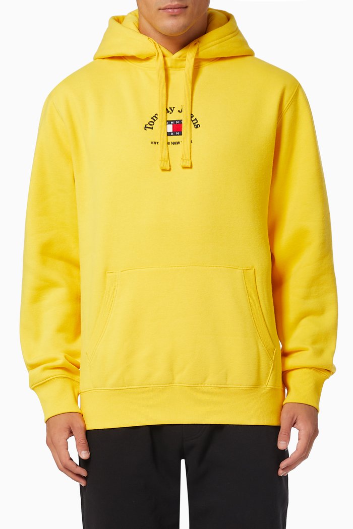Badge Logo Embroidery Hoodie in Cotton Blend, Yellow