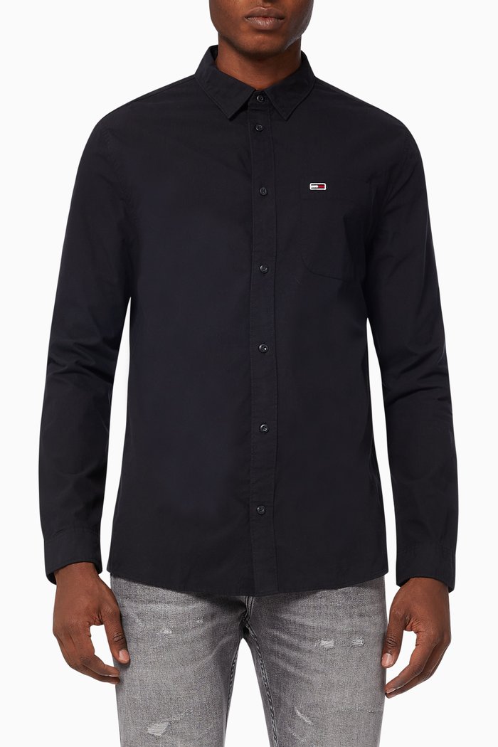 

Flag Patch Shirt in Poplin, Black