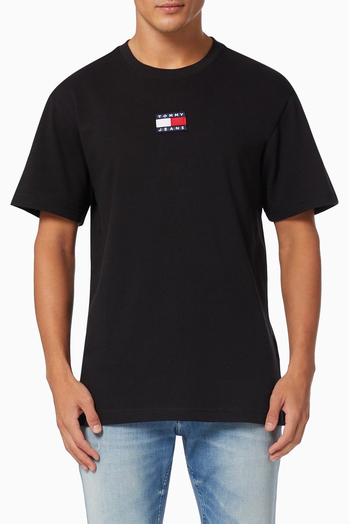 

Tommy Badge T-Shirt in Organic Cotton, Black