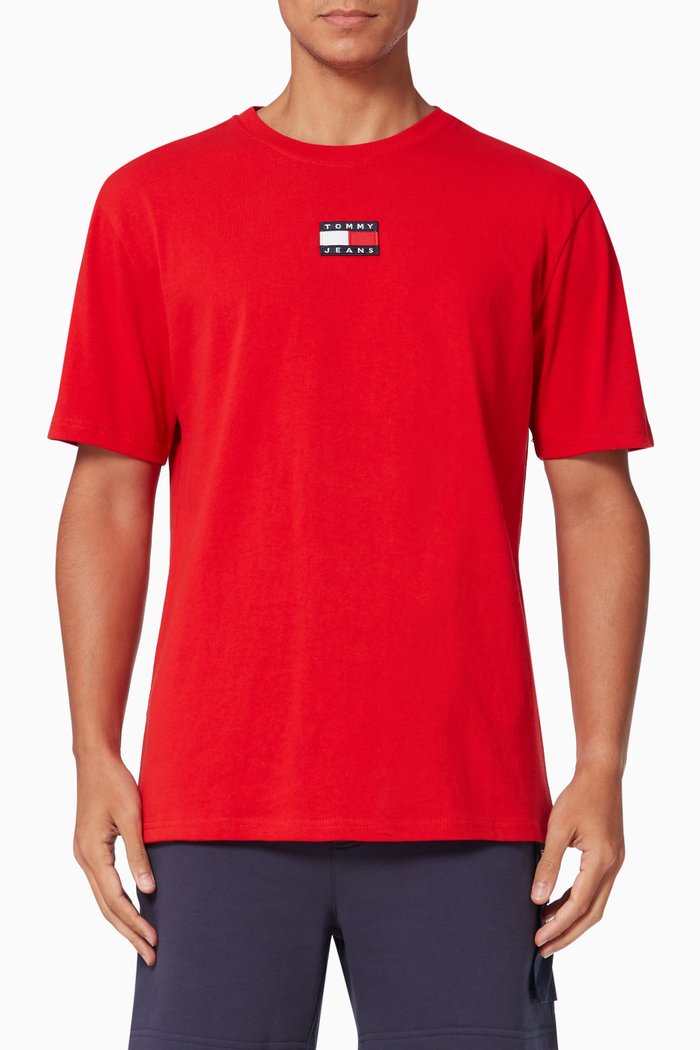 

Tommy Badge T-Shirt in Organic Cotton, Red