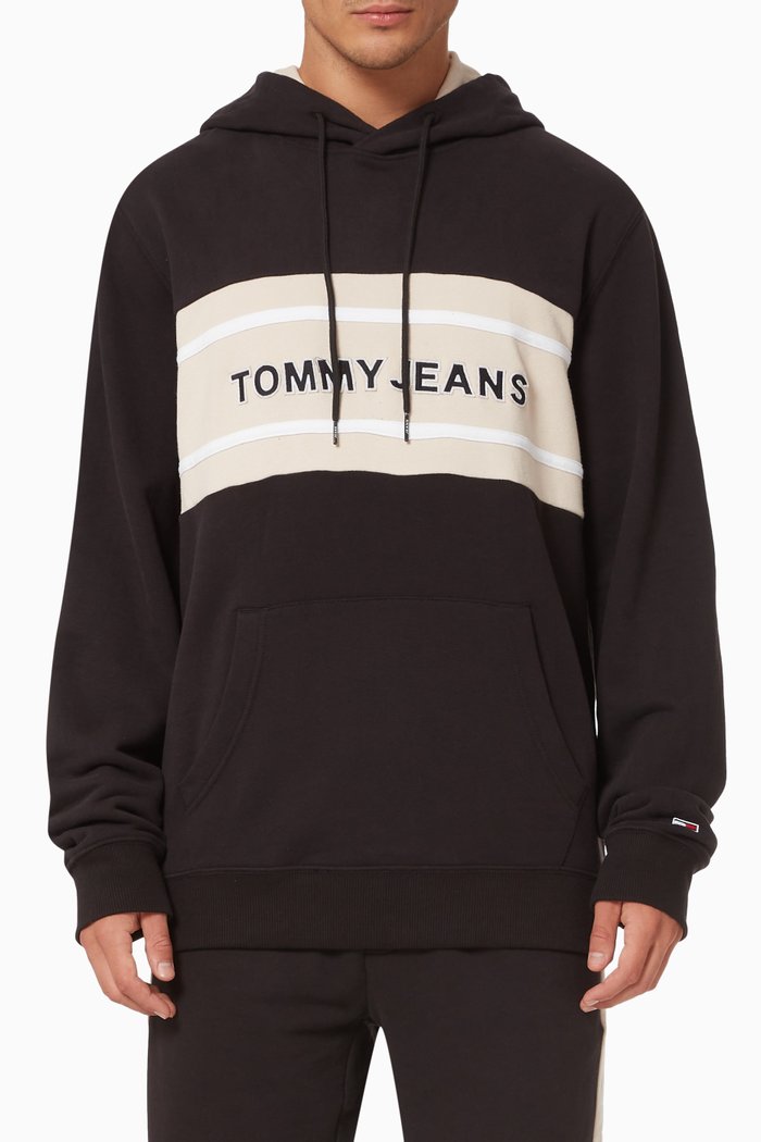 

Contrast Panel Hoodie in Organic Cotton, Black