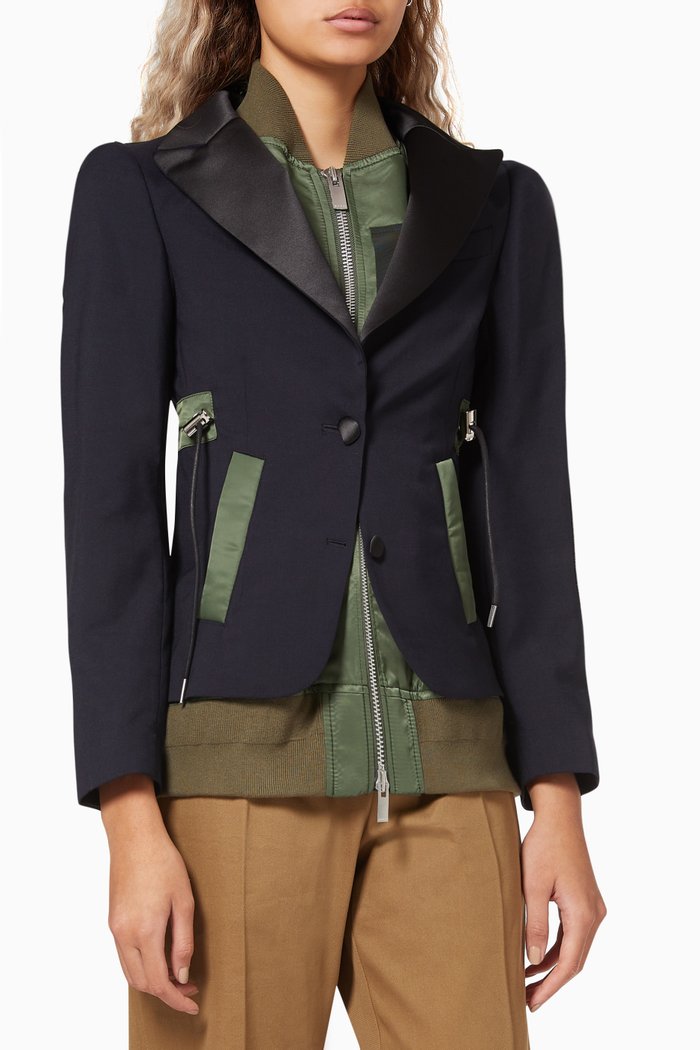 

Suiting Mix Jacket in Nylon & Woven Wool Blend, Blue