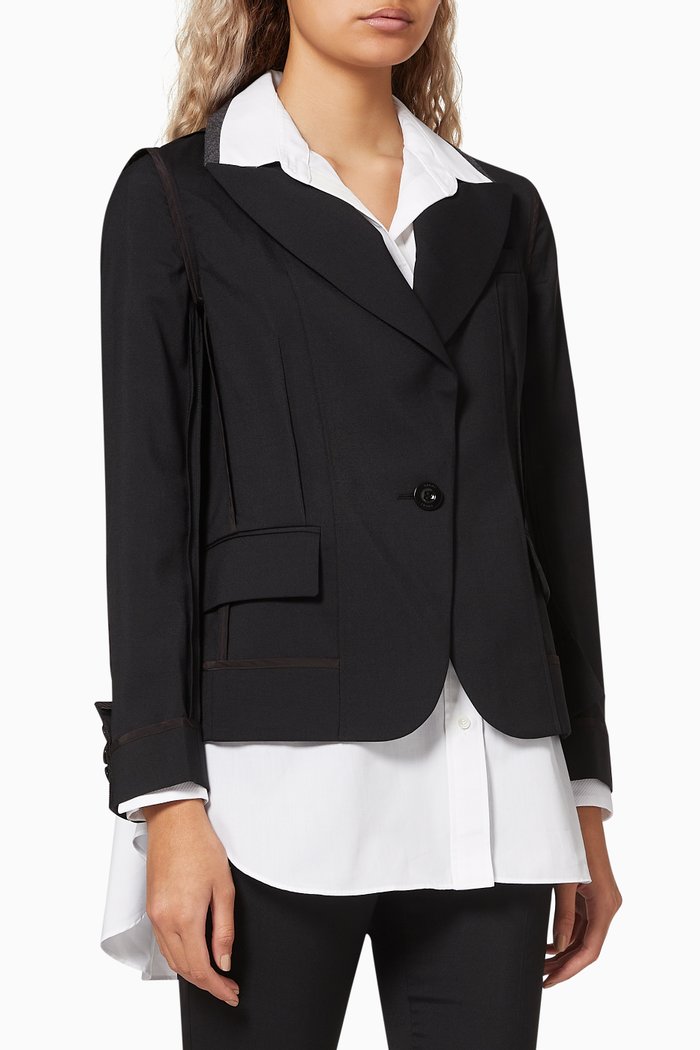 

Suiting Mix Jacket in Polyester Wool Blend, Black