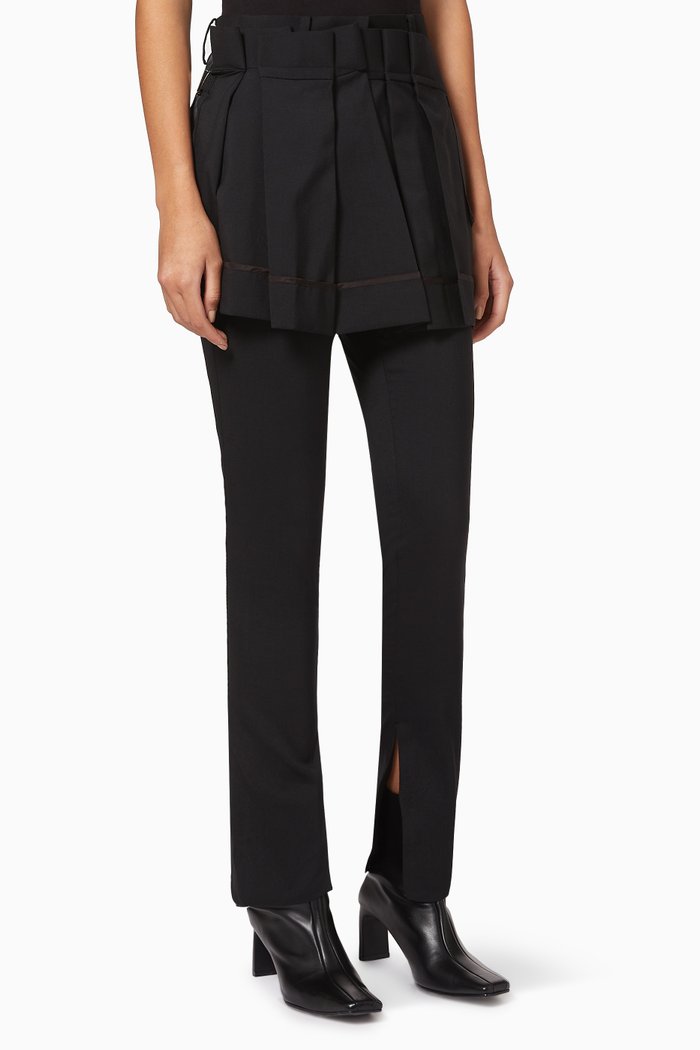 

Skirt Front Suiting Pants in Polyester Wool Blend, Black