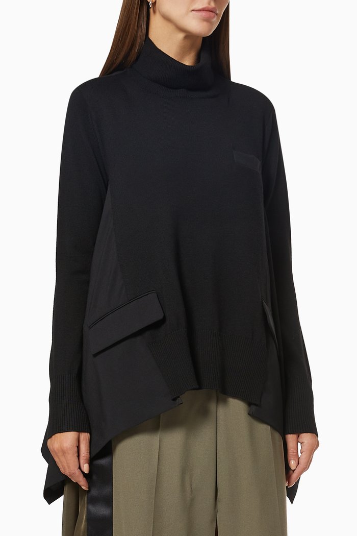 

Paneled Turtleneck Sweater in Wool, Black