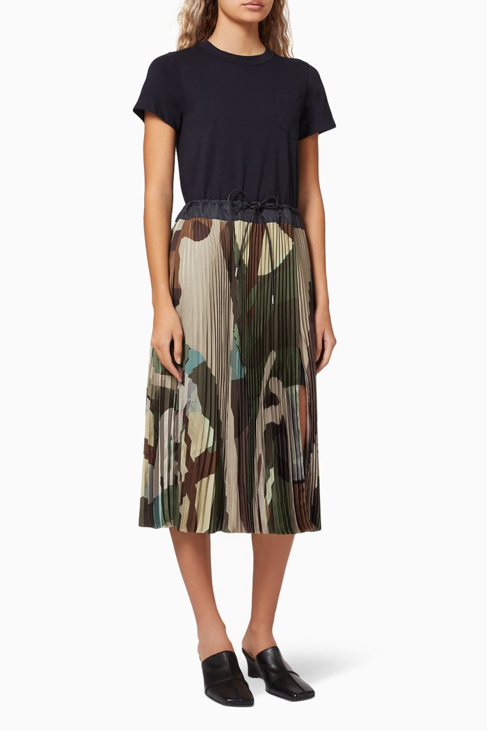 

x KAWS Camo Print T-shirt Dress in Cotton & Polyester, Blue