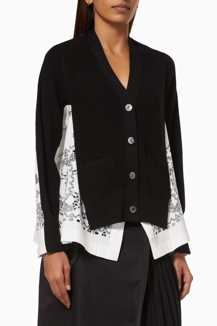 

Bandana Opal Cardigan in Wool & Cotton, Black
