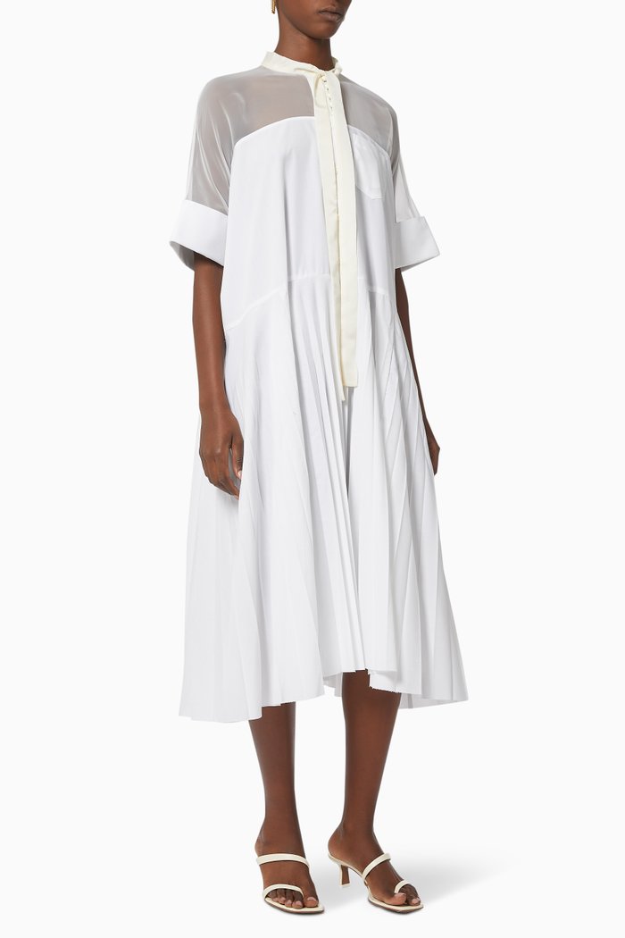 

Pleated Dress in Cotton Poplin, Neutral