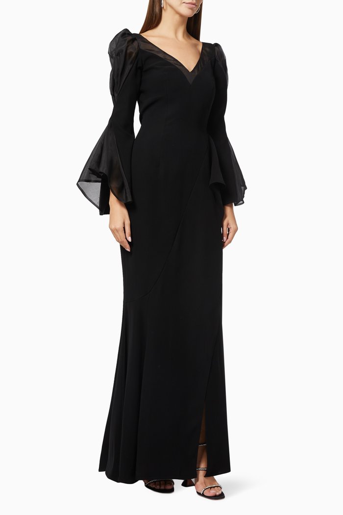 

Butterfly Sleeve Gown in Crepe, Black