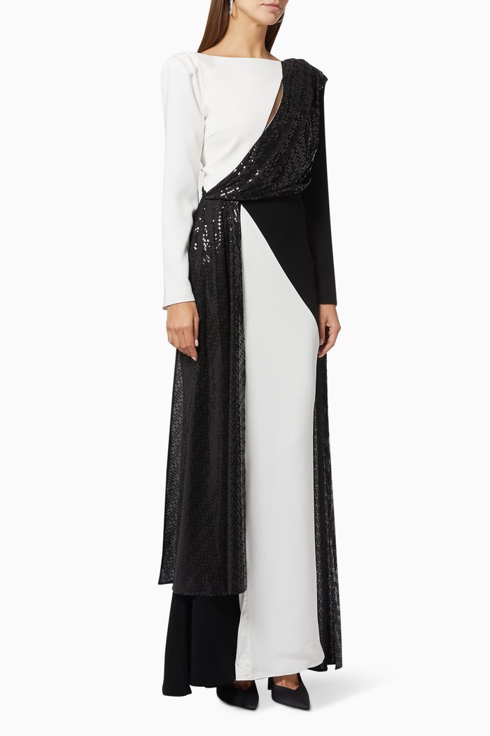 

Mantella Dress with Sequin Drape, White