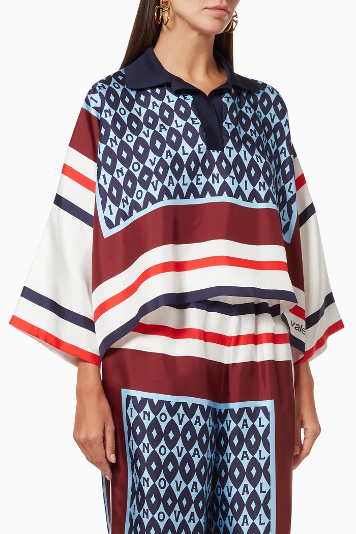 

Valentino Foulard Archive Top in Silk Twill, Blue