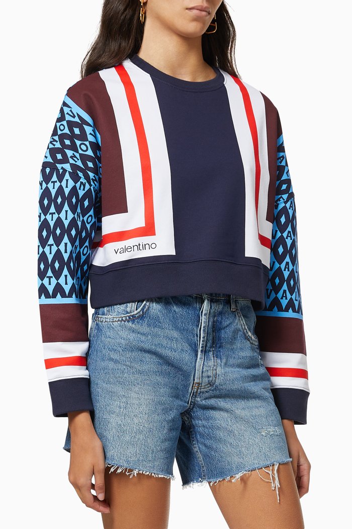 

Valentino Foulard Archive Cropped Sweatshirt in Cotton Jersey, Blue