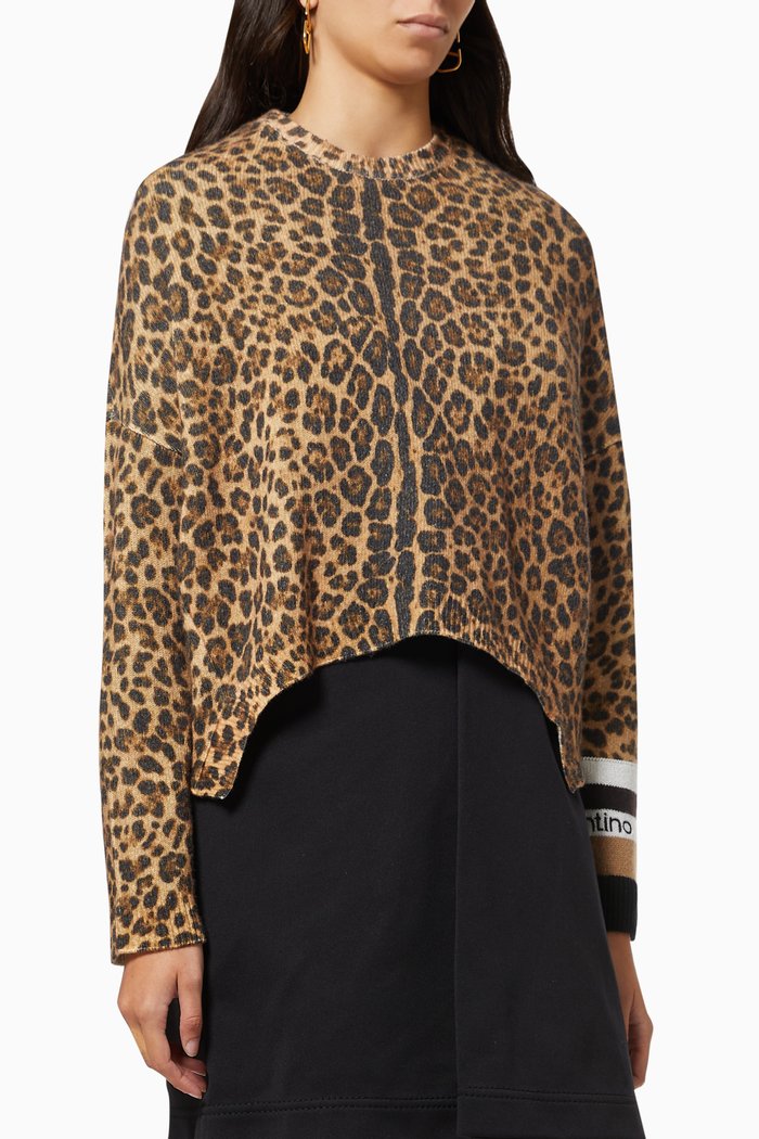 

Sweater with Animalier Print in Wool & Cashmere, Brown