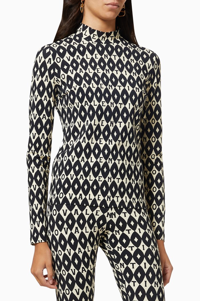 Valentino Foulard Archive Top in Jersey, Black