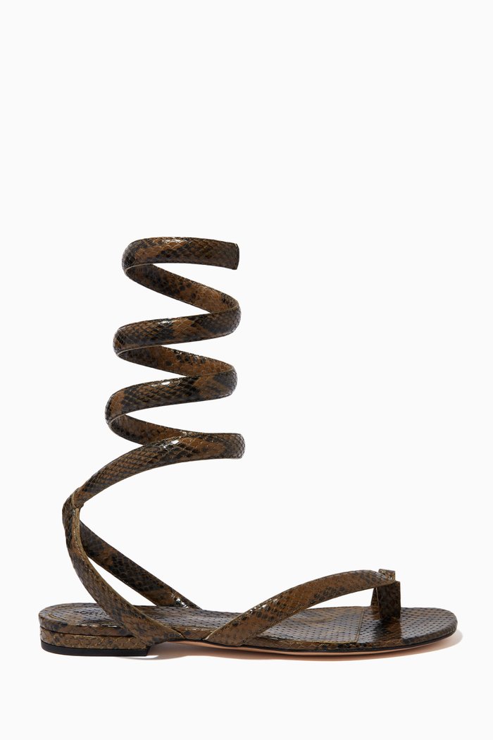 

Spiral Sandals in Python-printed Leather, Green