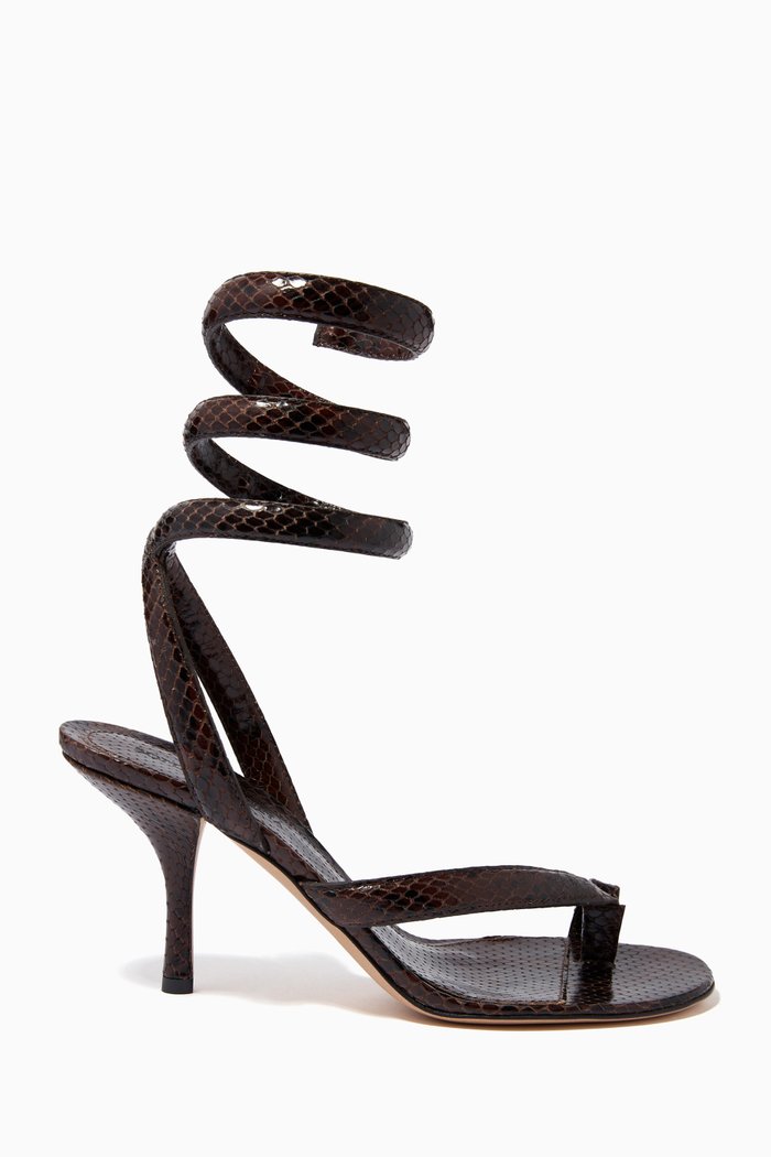 

Spiral Heeled Sandals in Python-printed Leather, Brown