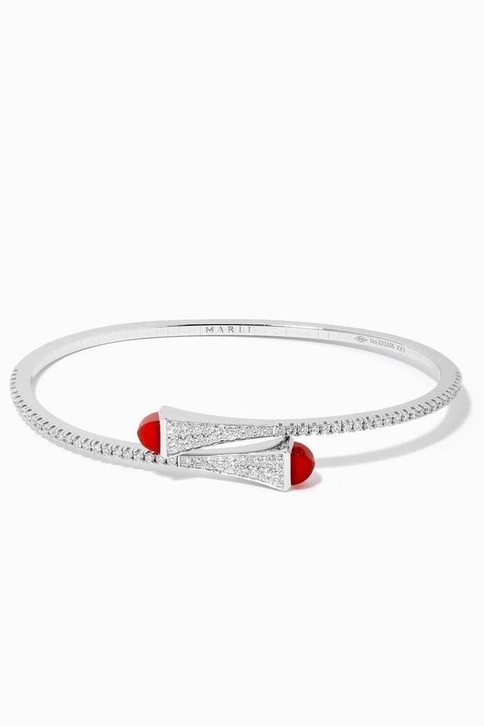 

Cleo Diamond Slim Slip-on Bracelet with Red Agate in 18kt White Gold, Silver