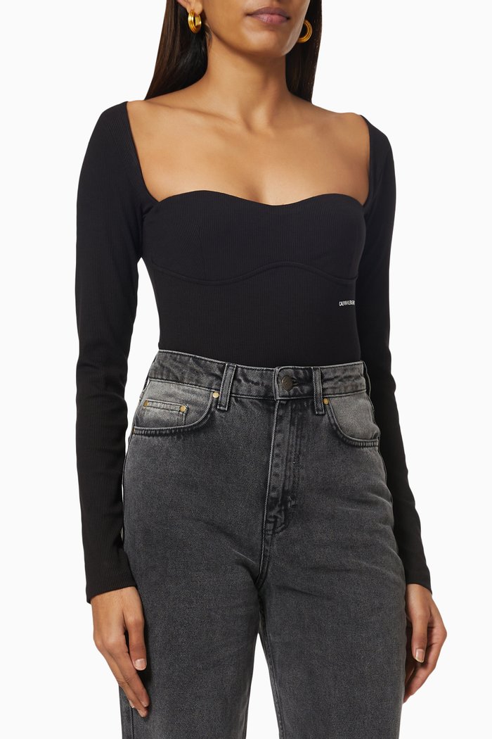 

Bodysuit in Ribbed Jersey, Black