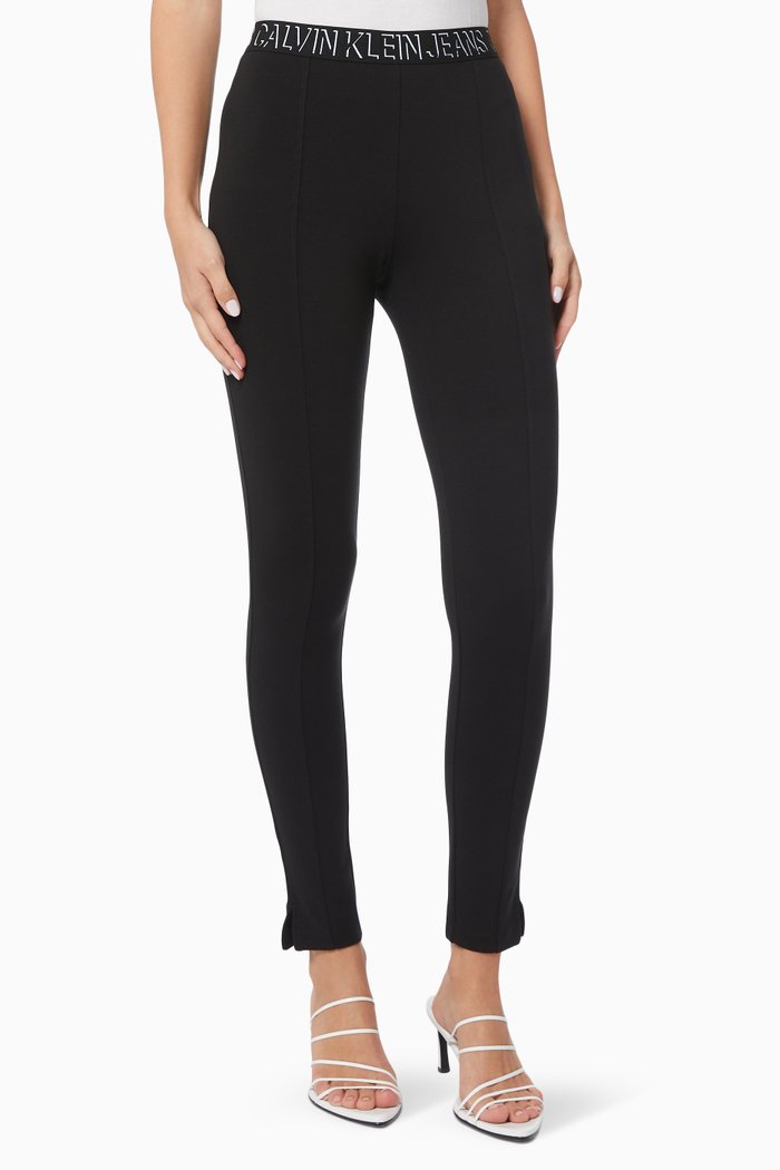 

Logo Waistband Leggings in Milano Jersey, Black