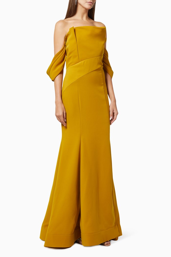 

Pleated Corset Gown in Crepe, Gold