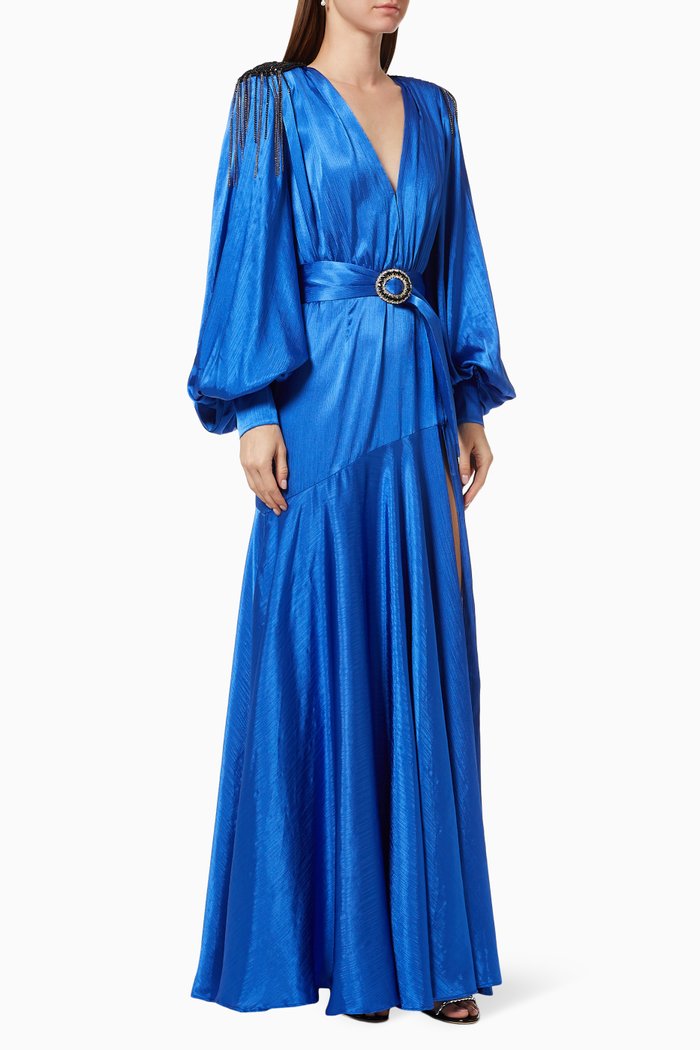 

Carmen Slit Gown in Silk Blend, Blue