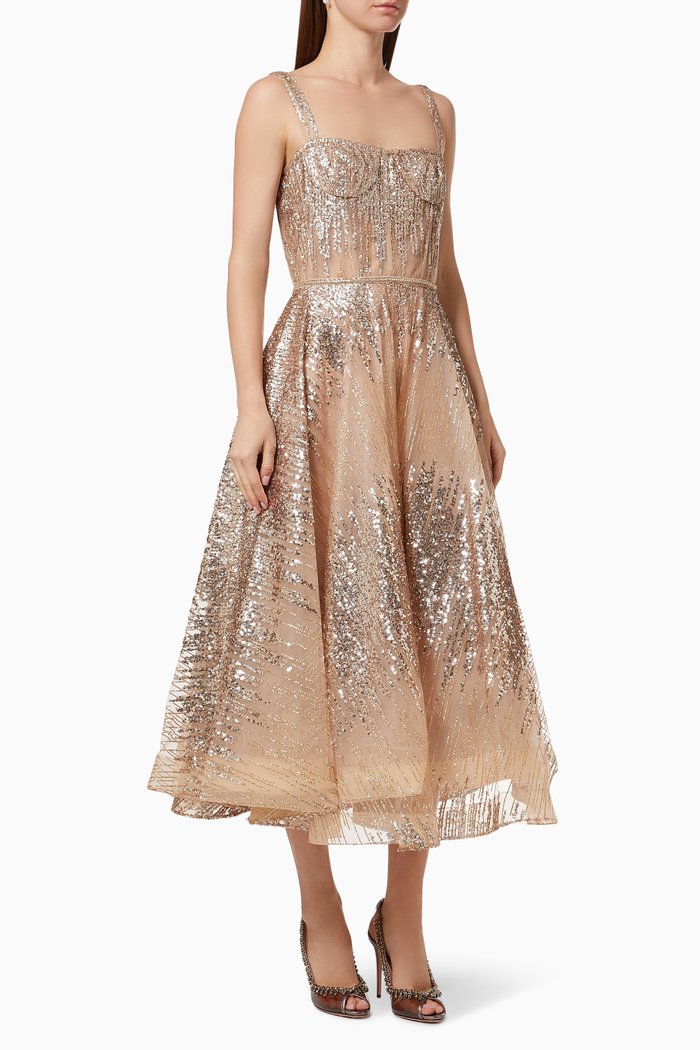 

Mademoiselle Sequins Midi Dress, Neutral