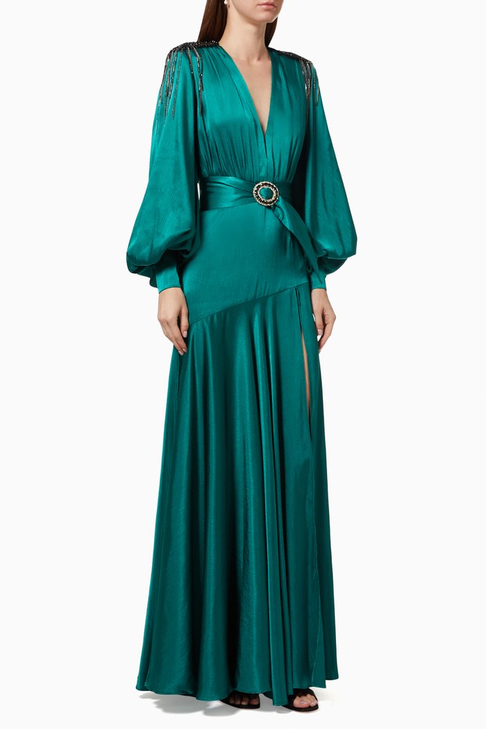 

Carmen Slit Gown in Silk Blend, Green