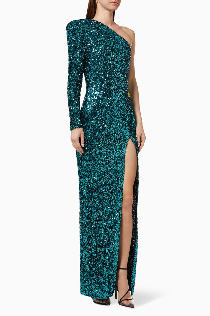 

Galaxy Sequins Patterned Gown, Green