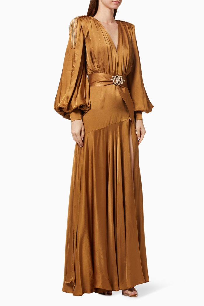 

Carmen Slit Gown in Silk Blend, Gold