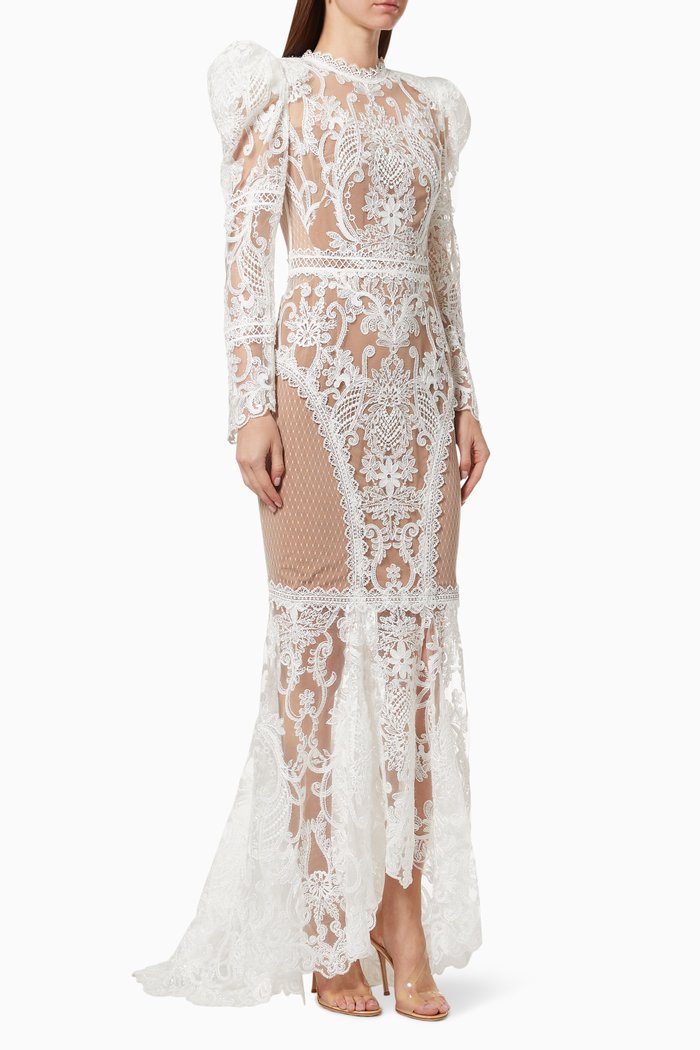 

Barocco Swiss Dots Embroidered Gown, White