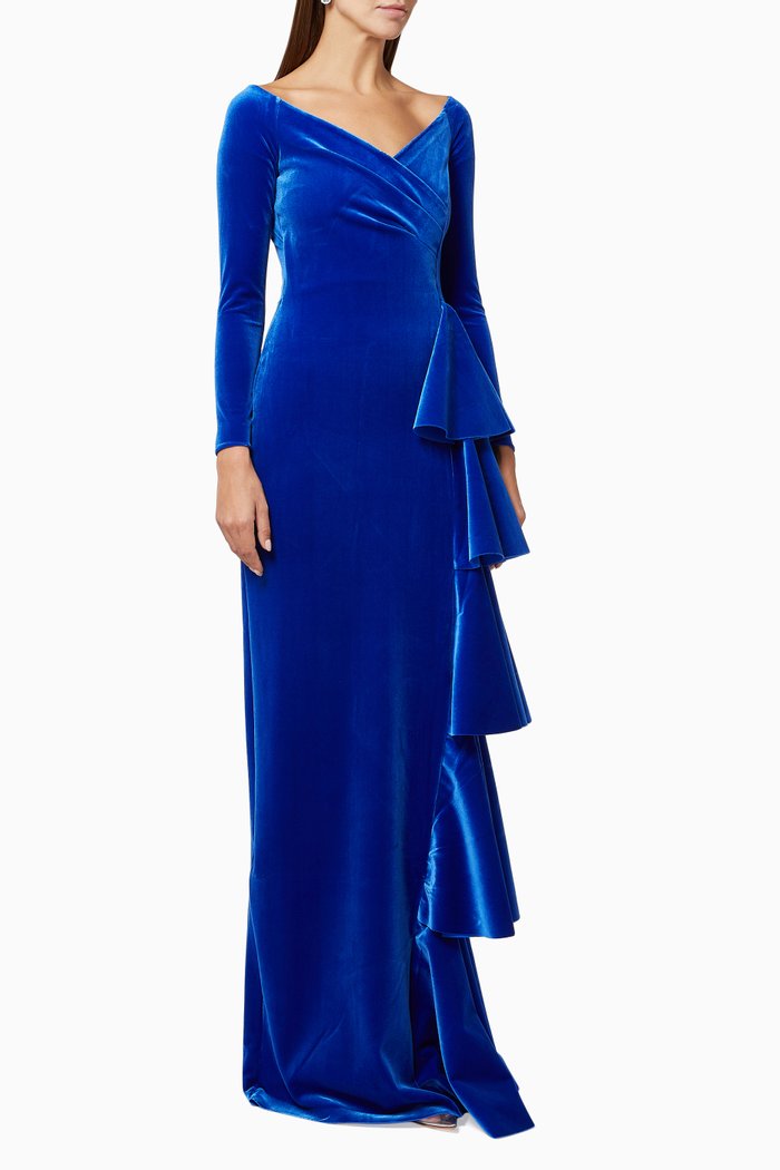 

Trinity Gown in Stretch Velvet, Blue