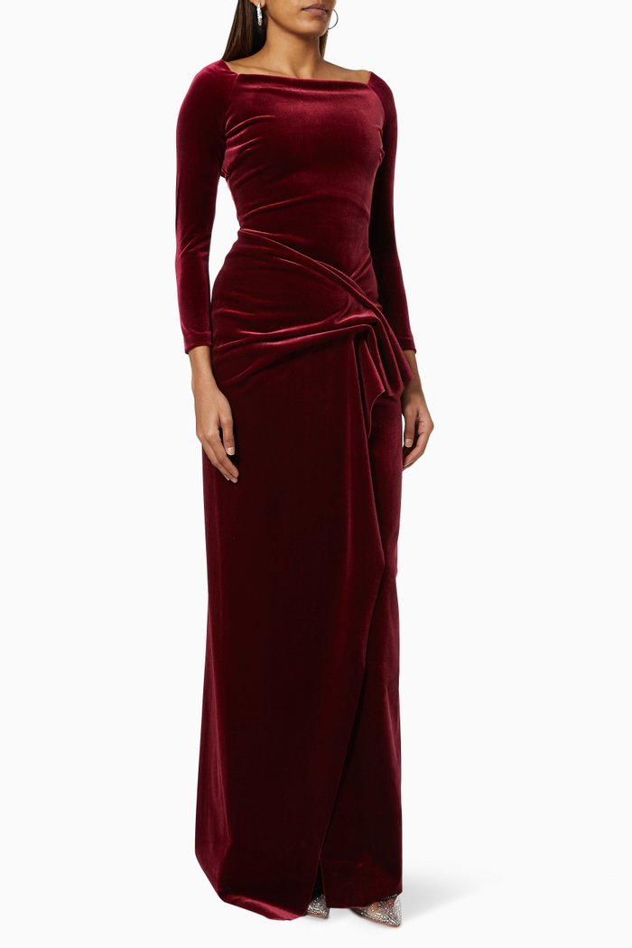 Mirka Gown in Stretch Velvet Jersey, Purple