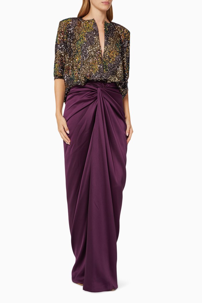 

Sequinned Bodice Gown in Satin, Purple