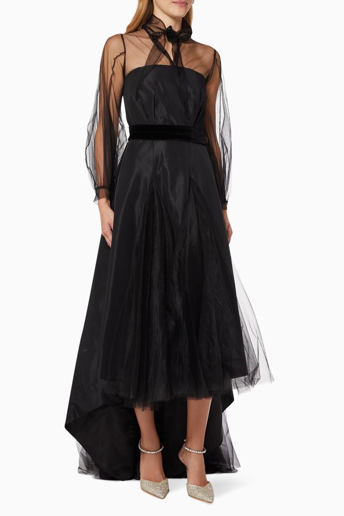 High-low Dress in Taffeta & Tulle, Black