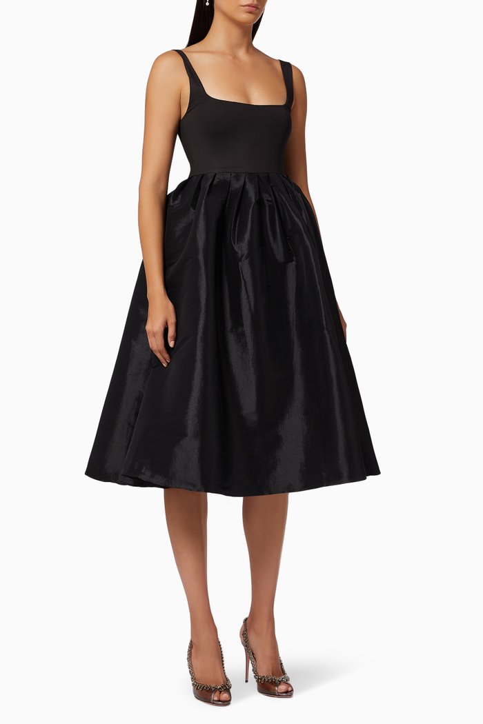 

Cora Flared Dress in Satin, Black