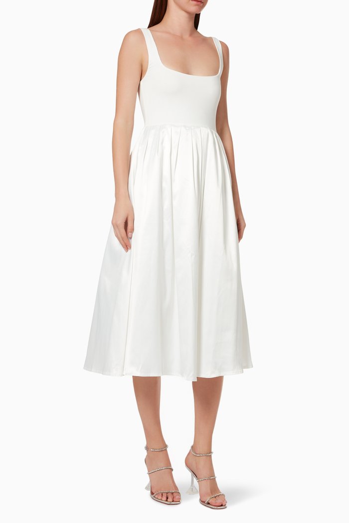 

Cora Flared Dress in Satin, White