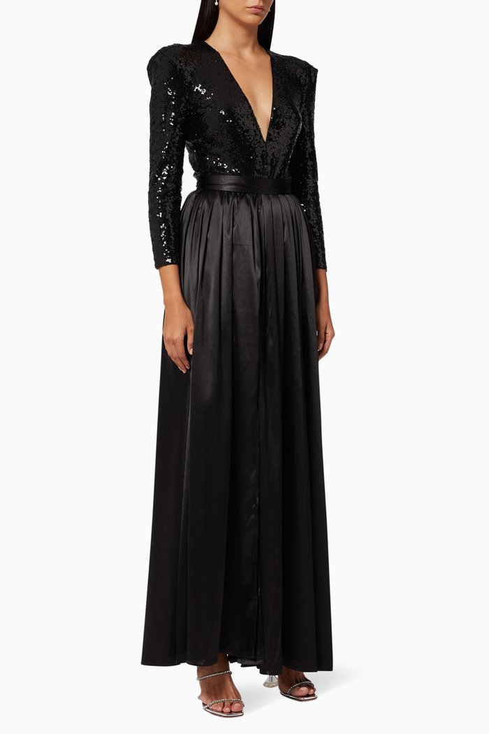 

Jimena Sequin Pleated Dress, Black